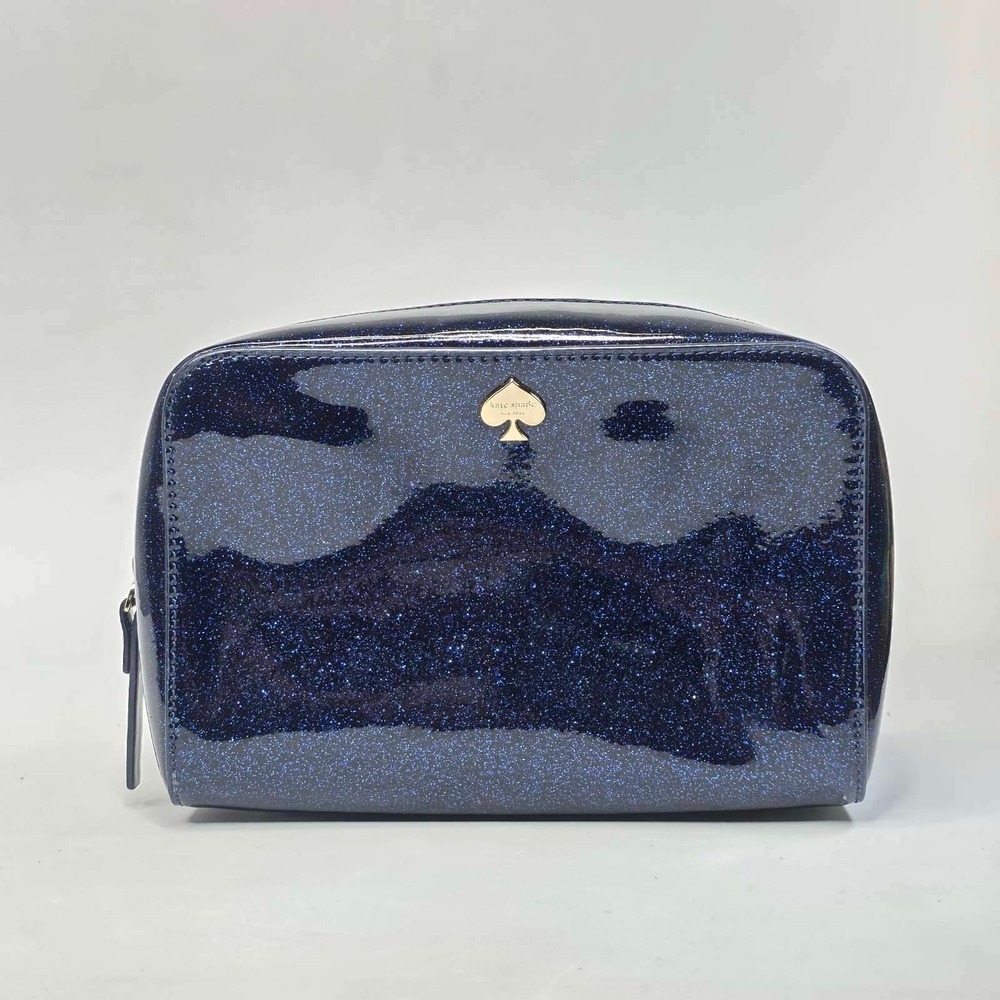 Kate Spade Navy Blue Glitter Patent Leather Cosmetic Makeup Bag Pouch